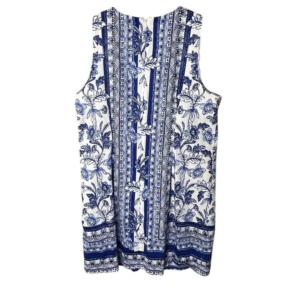 London Times Women's Size 16 Blue Floral Sleeveless Shift Dress - Picture 2 of 4